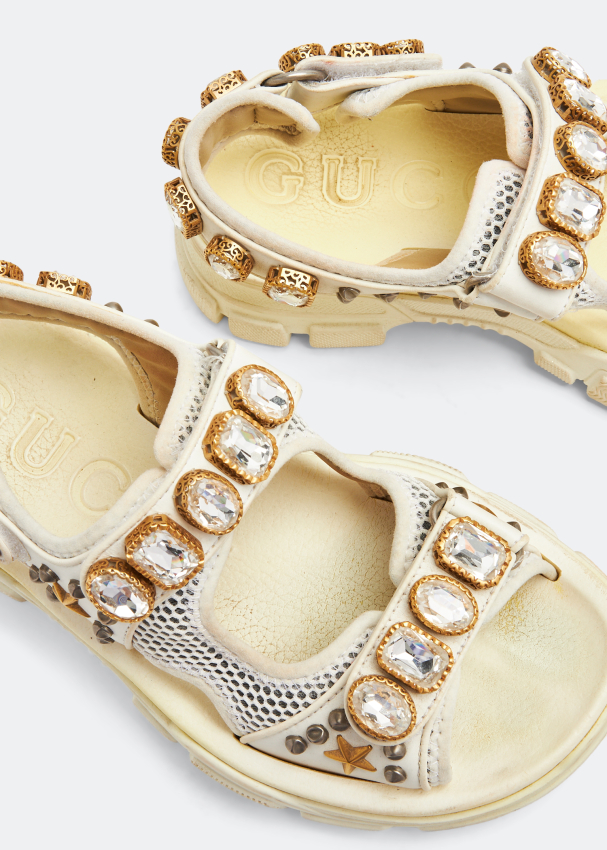 Leather and mesh sandal with crystals online