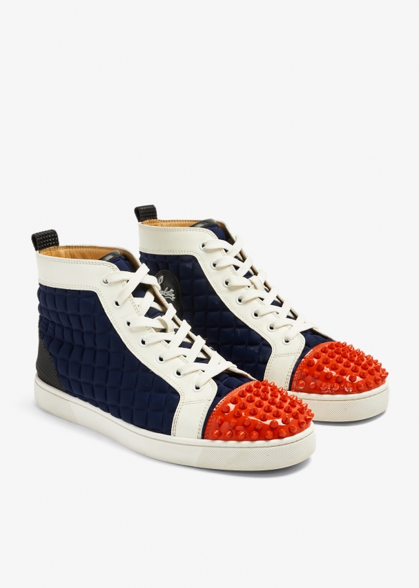 Men's Christian Loubouton Louis Orlato Spikes Blue Sneakers