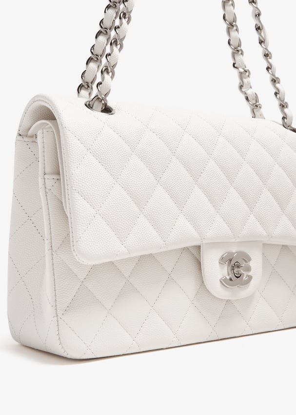 Chanel White Quilted Leather & Python Ligne Cambon Tote