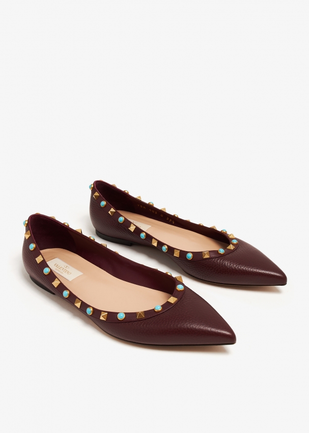 Valentino Garavani Pre Loved Rockstud ballet flats for Women Burgundy in Oman Level Shoes
