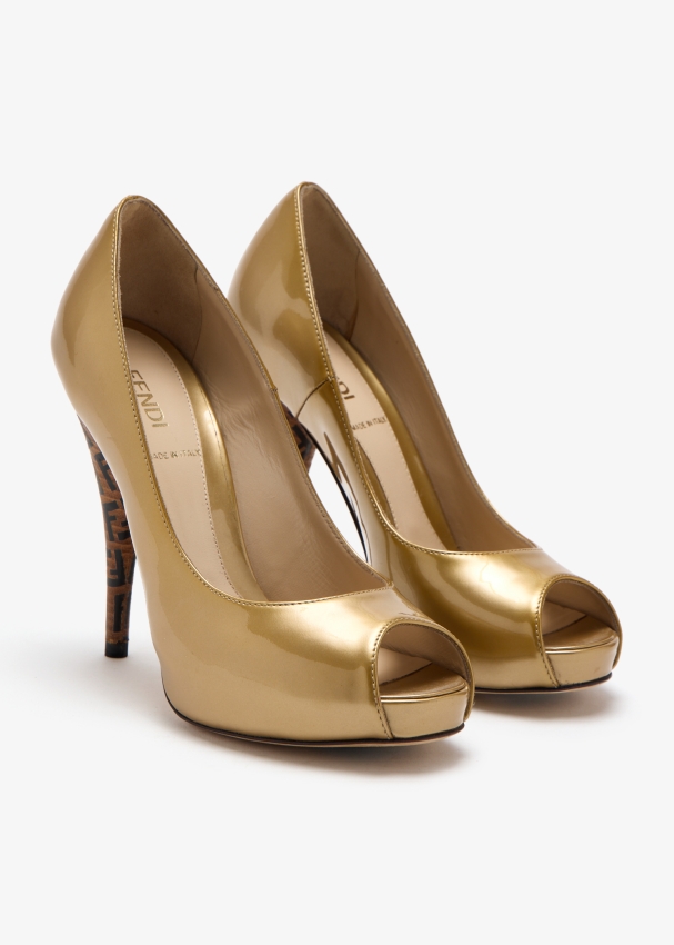 FENDI Pre-Loved Zucca peep-toe pumps for Women - Gold in UAE
