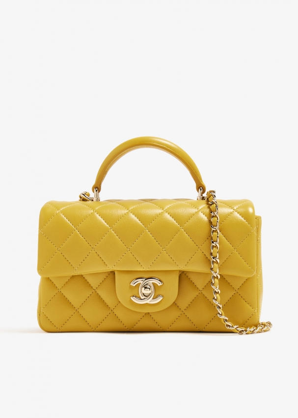 Chanel Pre-Loved Mini Top Handle Flap bag for Women - Yellow in UAE