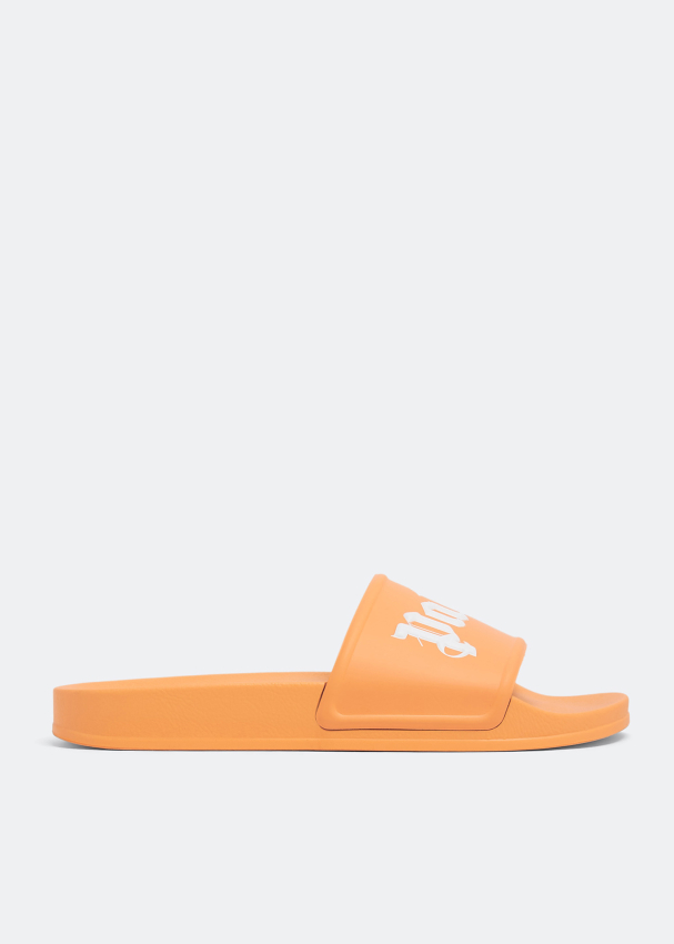 Palm Angels Logo print slides for Men - Orange in UAE Palm Angels Logo print slides for Men - Orange in UAE