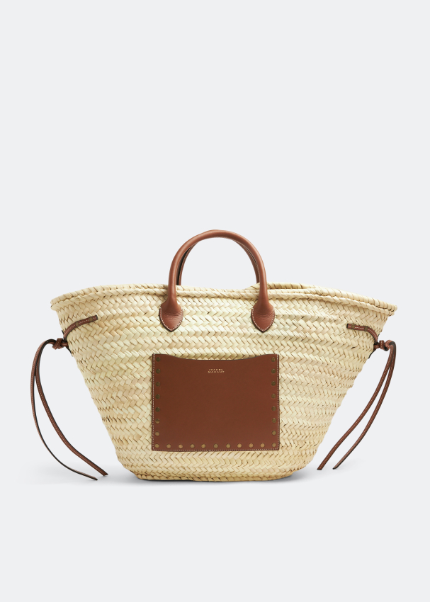 Straw tote bag leather handles top