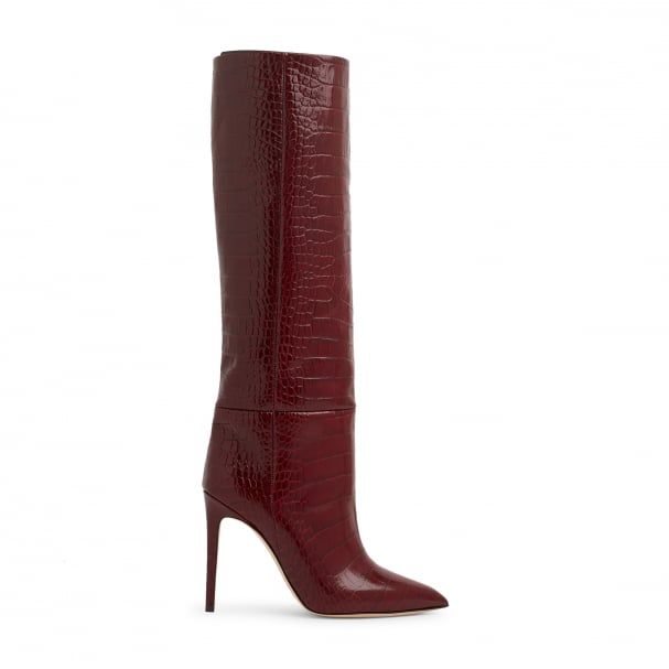 Paris Texas Croc embossed leather boots for Women Burgundy in UAE Level Shoes