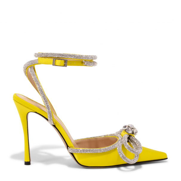 Mach & Mach Double bow satin pumps for Women - Yellow in UAE | Level Shoes