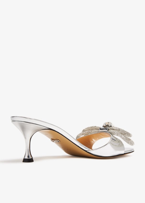 Mach & Mach Double Bow mules for Women - Silver in UAE | Level Shoes