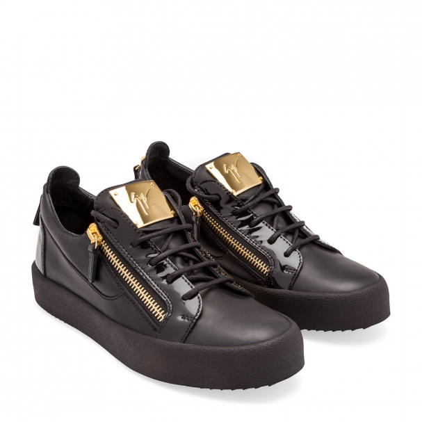 Men's Low Top Sneakers Gold Zipper Designer Shoes Black