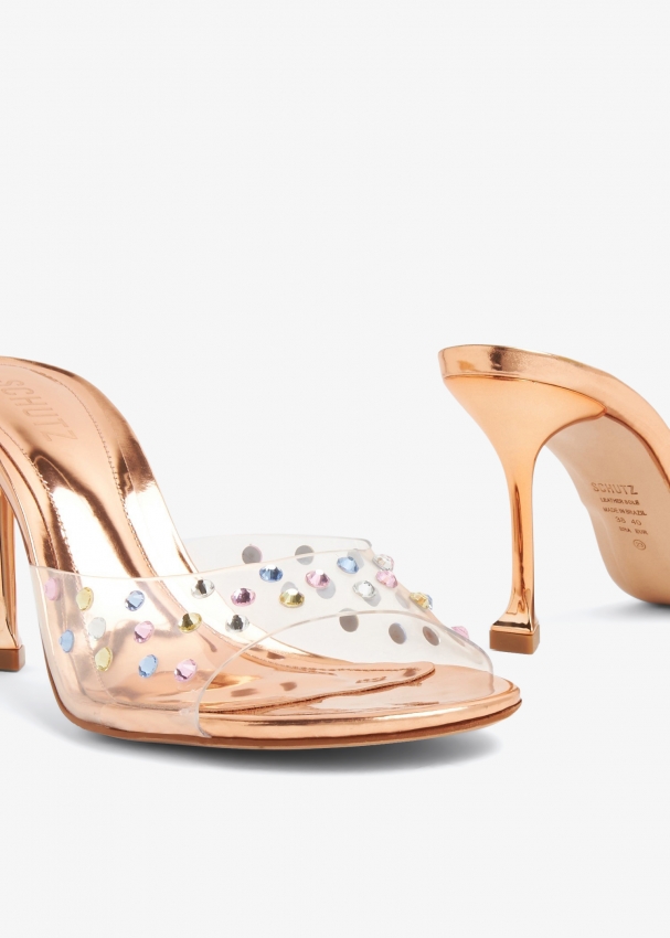 Schutz Clear crystal mules for Women Gold in KSA Level Shoes