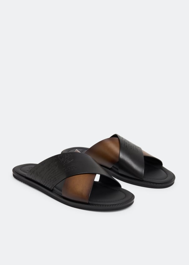 Mens leather deals slide sandals