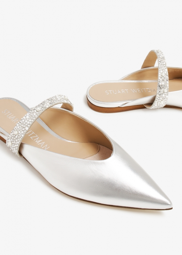 Stuart Weitzman Royale Pearl flat mules for Women Silver in UAE Level Shoes