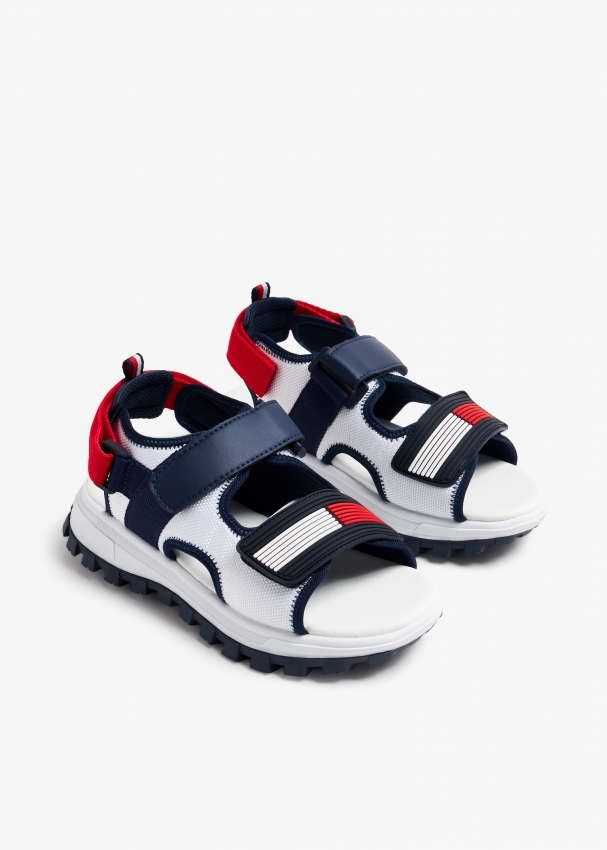 TOMMY HILFIGER: sneakers in recycled synthetic leather with Velcro - White