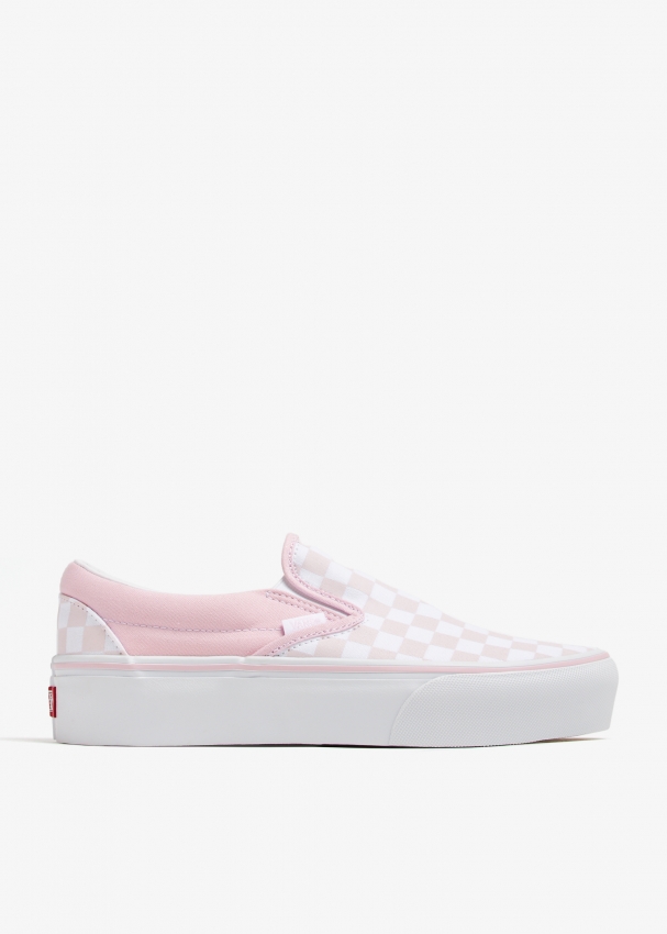Checkerboard slip on vans pink store