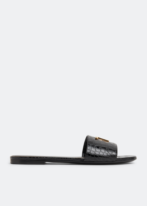 womens black croc slides