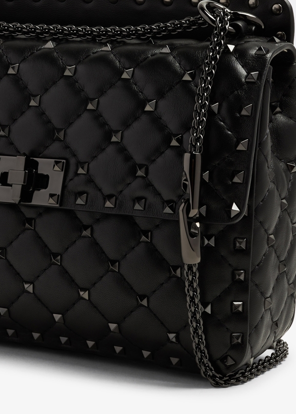 Medium Nappa Rockstud Spike Bag for Woman in Black