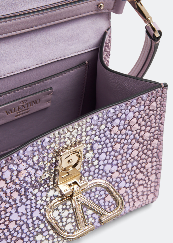 Valentino Garavani VSling crystal-embellished leather tote bag, Purple