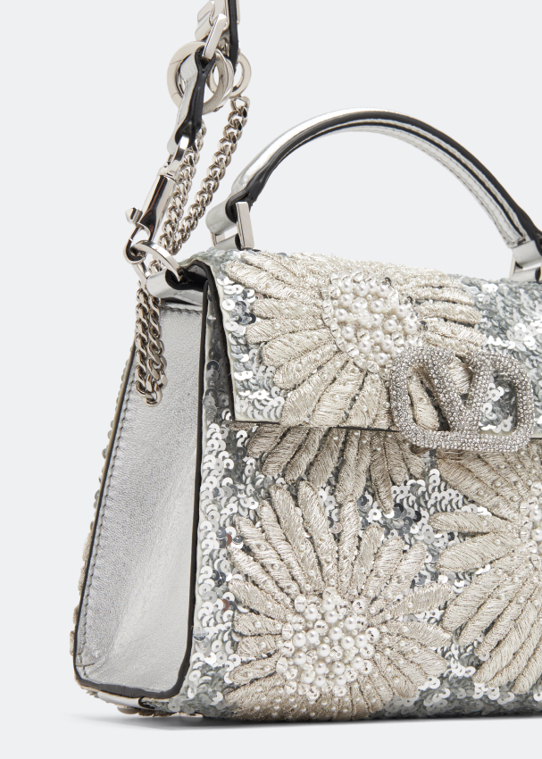 Valentino Mini VSling Crystal Metallic Top-Handle Bag