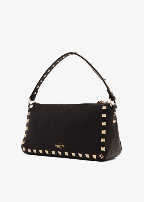 Small Rockstud Grainy Calfskin Crossbody Bag for Woman in Black