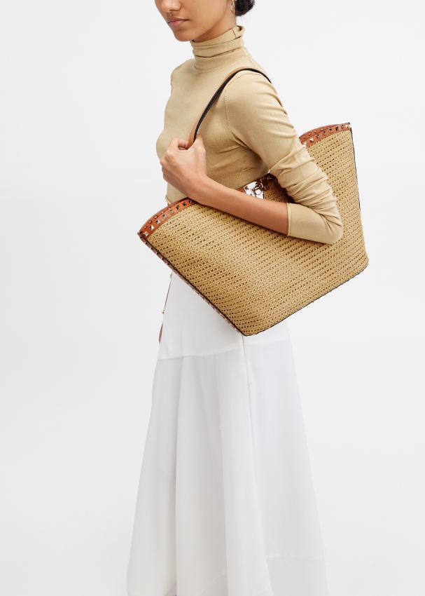 Valentino Garavani Rockstud raffia tote bag for Women Brown in Bahrain Level Shoes