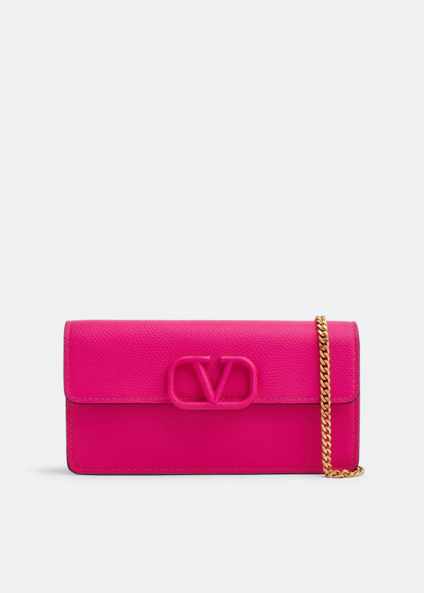 Vlogo Signature Grainy Calfskin Wallet With Chain for Woman in