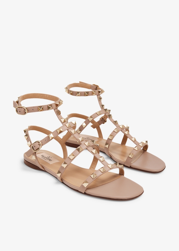 Valentino Garavani Rockstud flat sandals for Women Beige in UAE Level Shoes