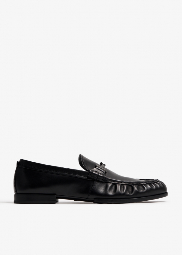 Mens black leather loafer shoes deals