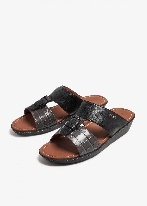 Mens slip on leather sandals deals
