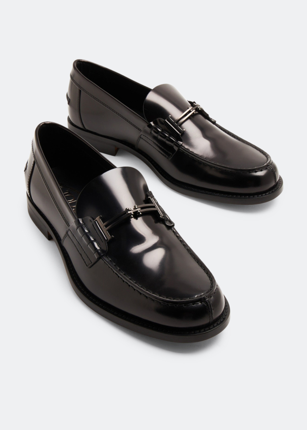 Black leather loafer shoes on sale