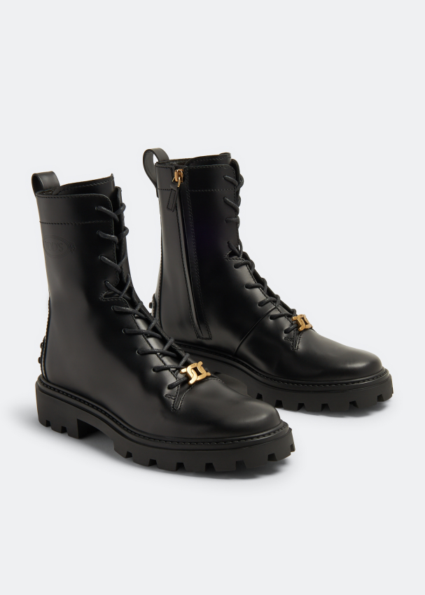 Tod s Combat leather boots for Women Black in UAE Level Shoes