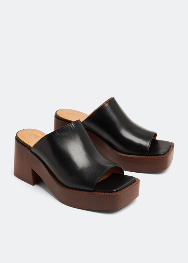 Tod's Leather platform mules for Women - Black in Kuwait