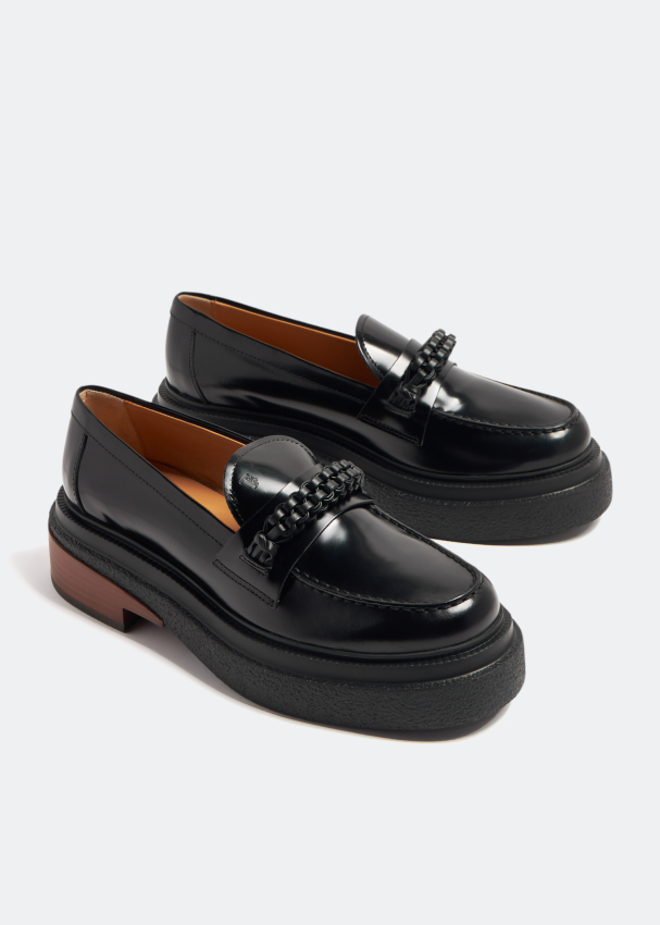 Black leather weave loafers on sale