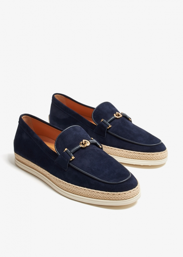 Ladies navy suede loafers top