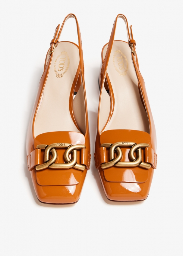 Orange patent online leather pumps
