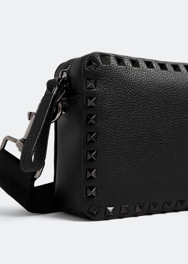 Rockstud Grainy Calfskin Crossbody Bag for Man in Black