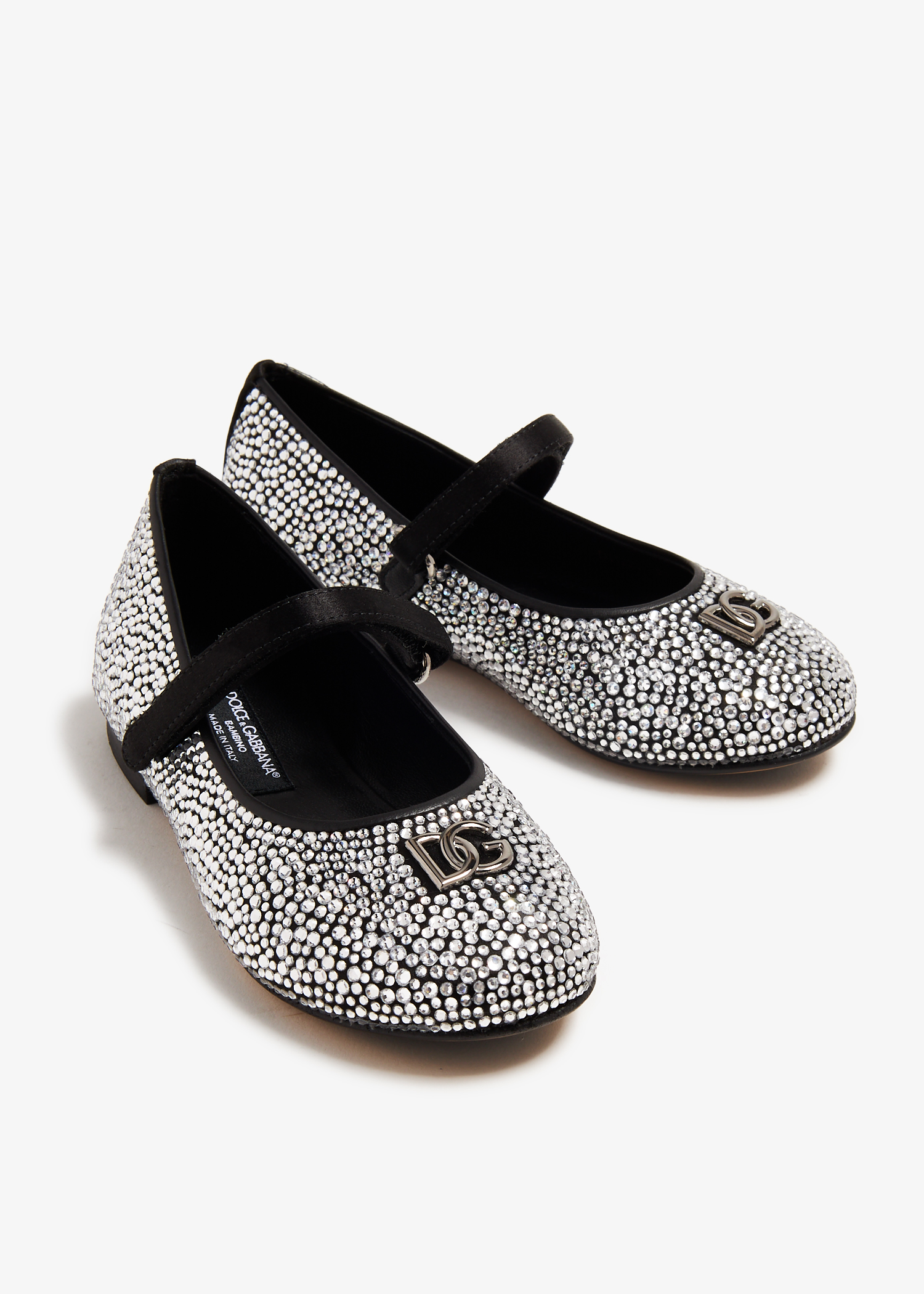 Dolce Gabbana Rhinestone satin ballet flats for Girl Black in UAE Level Shoes