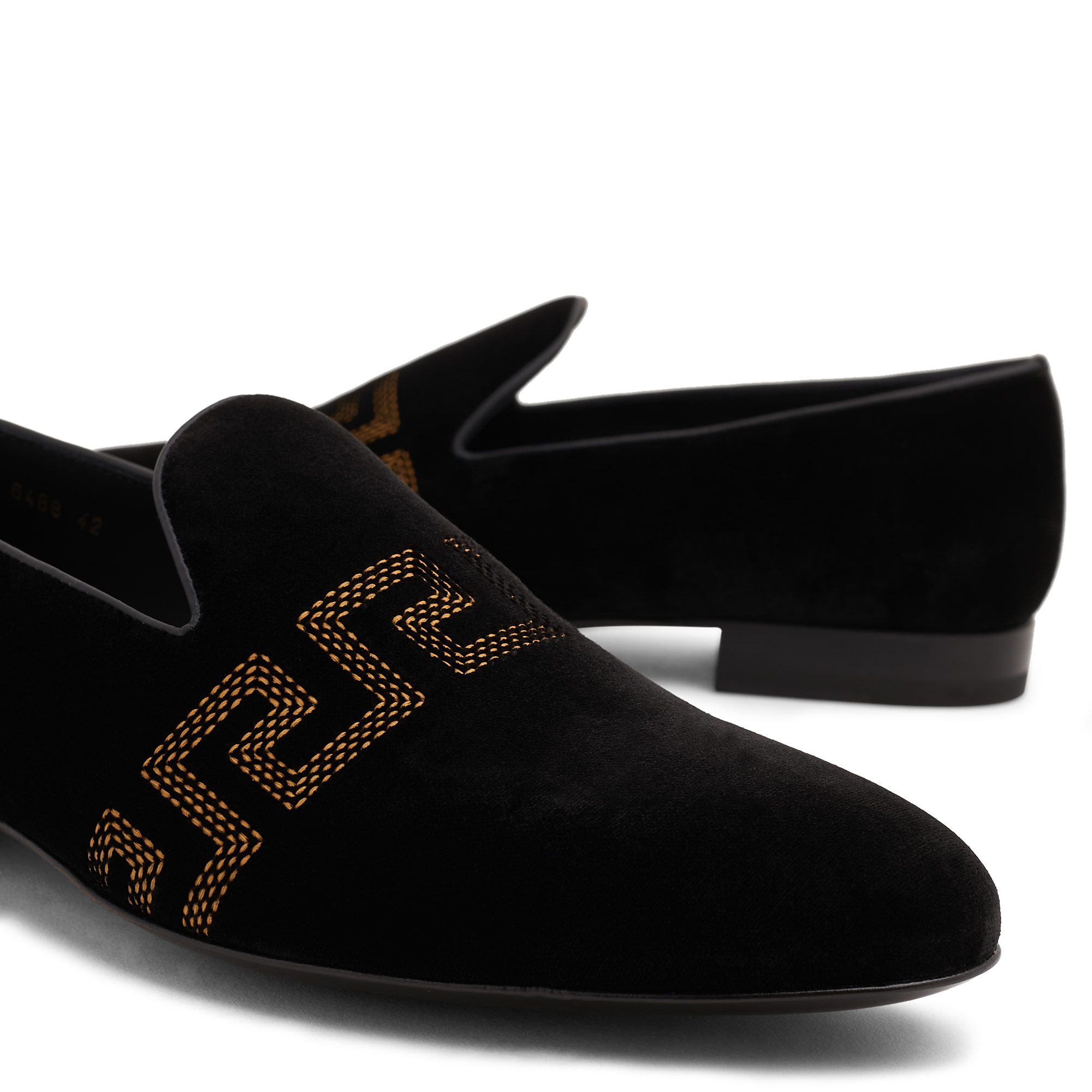 

Greca embroidered velvet loafers, Black