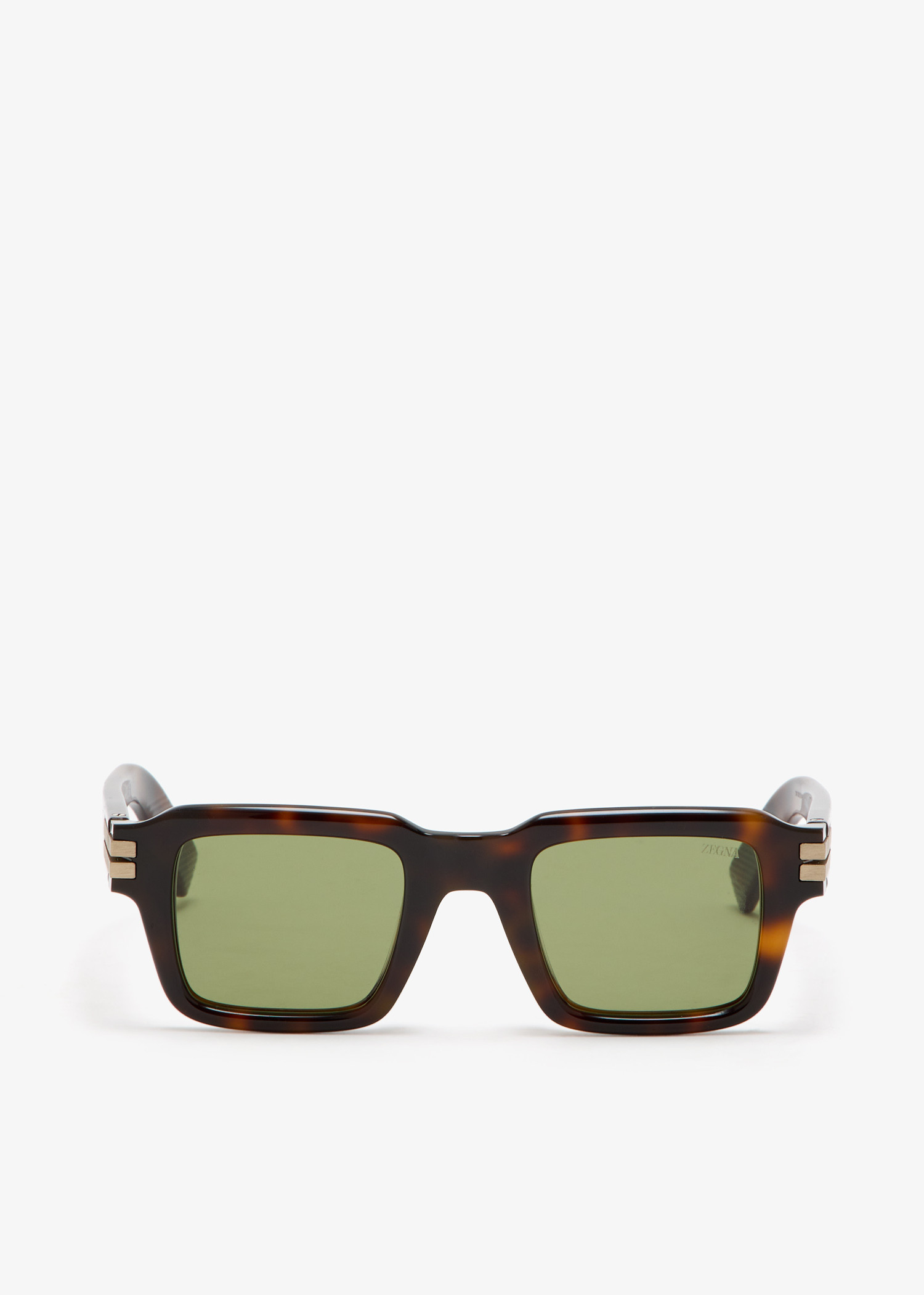 

These square acetate sunglasses elevate a classic Havana brown colourway with modern green lenses.