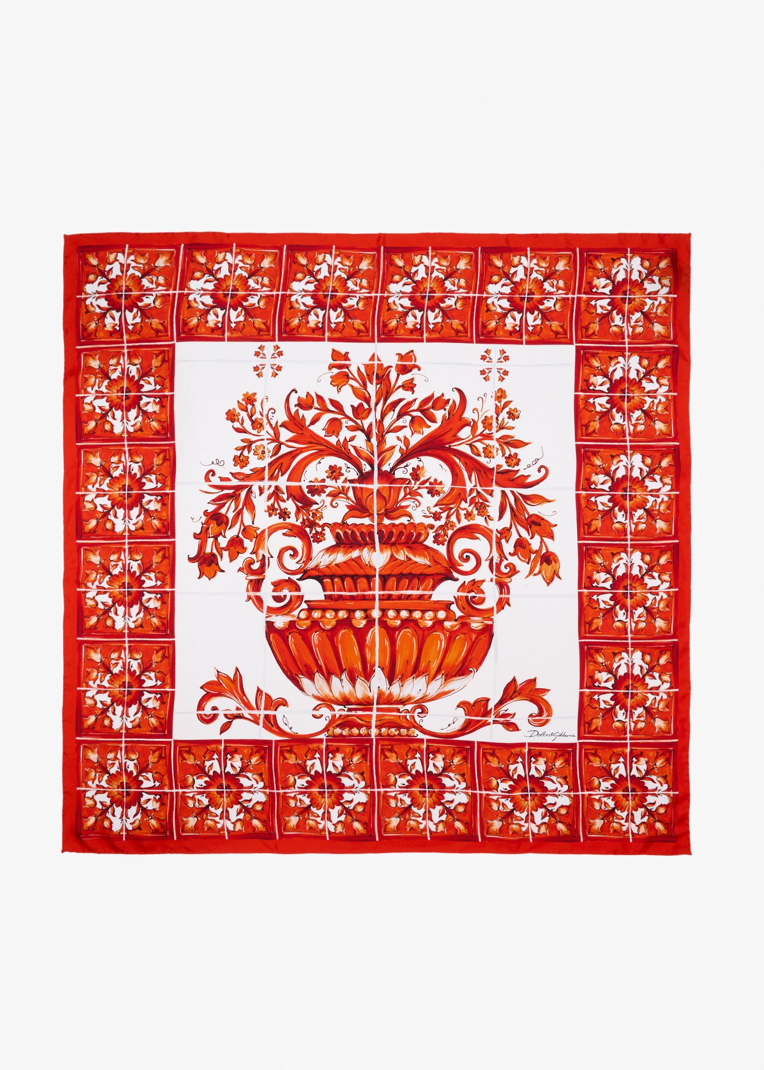

Majolica-print silk twill scarf, Printed