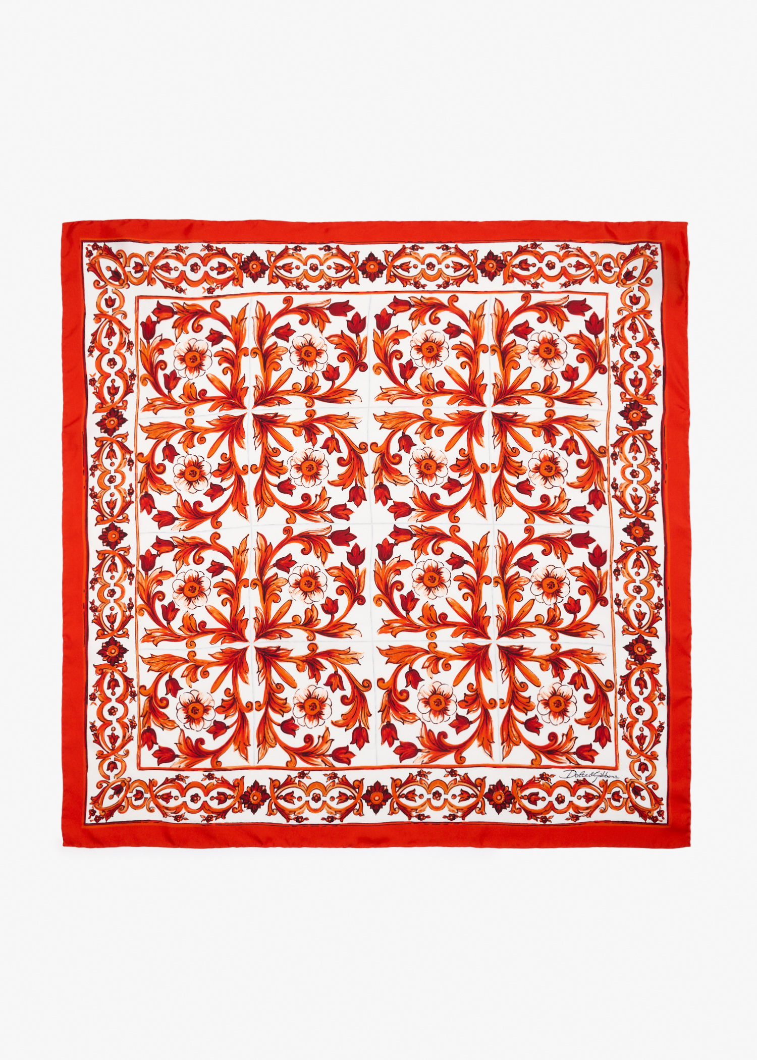 

Majolica-print silk twill scarf, Printed