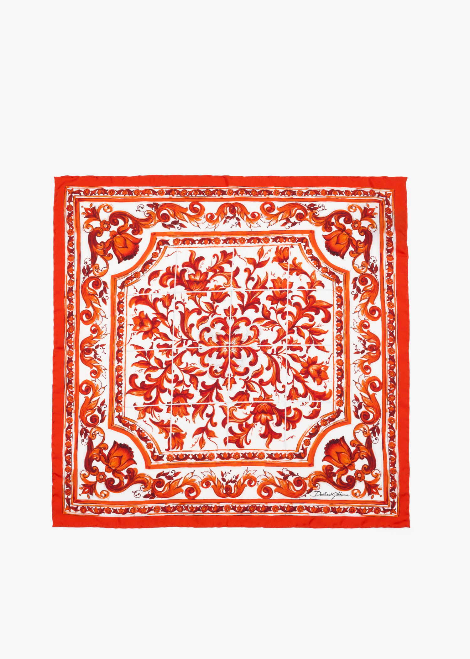 

Majolica-print silk twill scarf, Printed