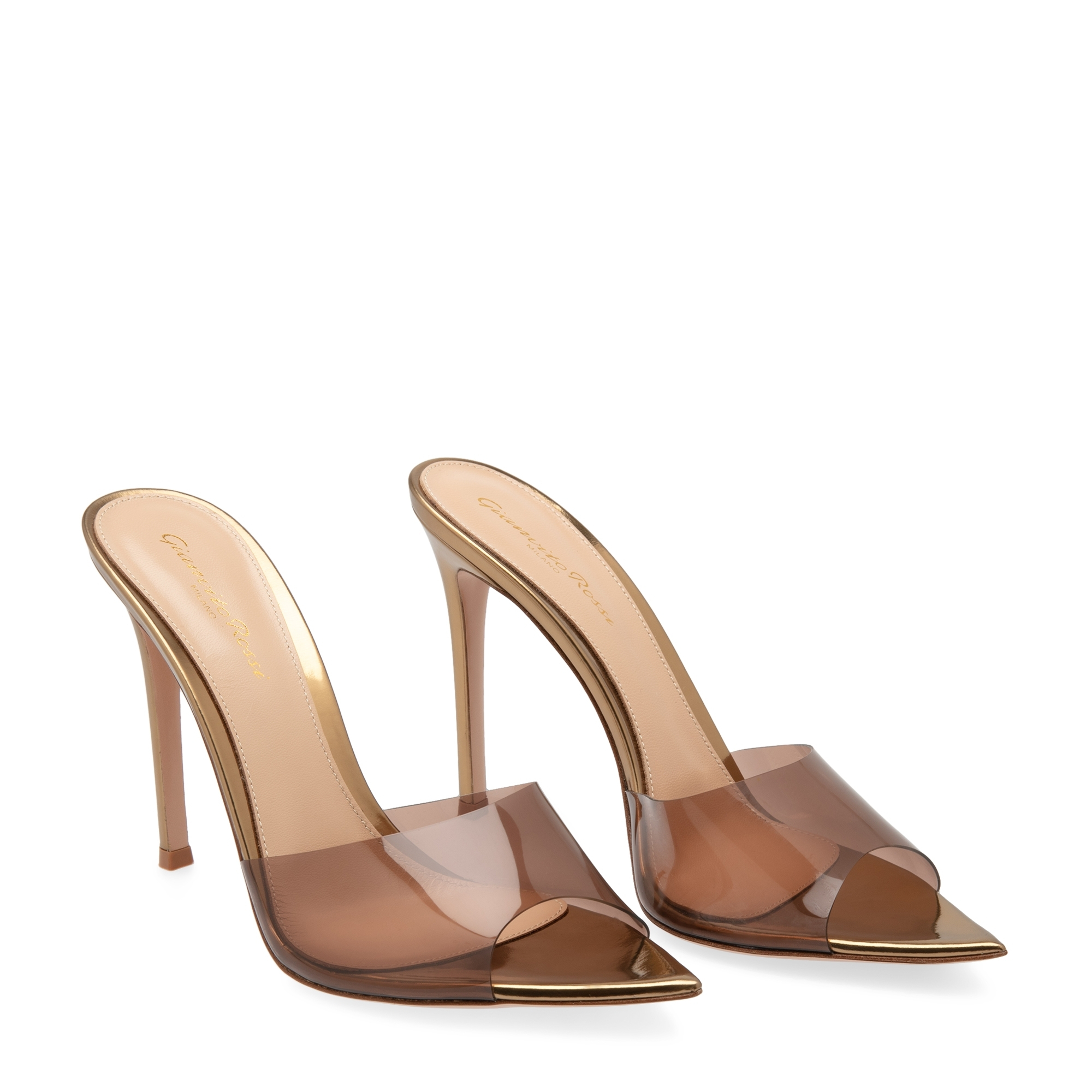 

Elle plexi mules, Gold