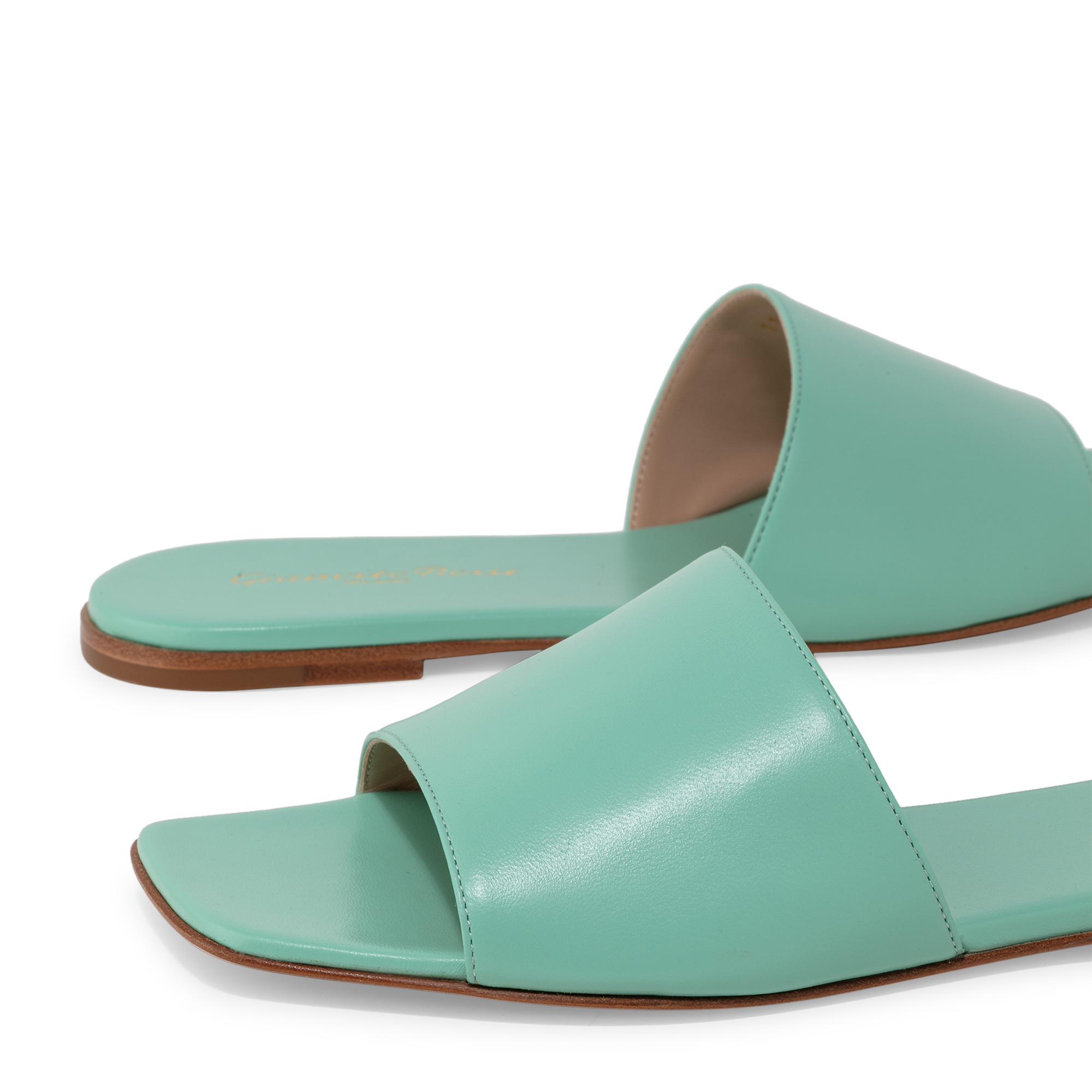 

Leather slide sandals, Green