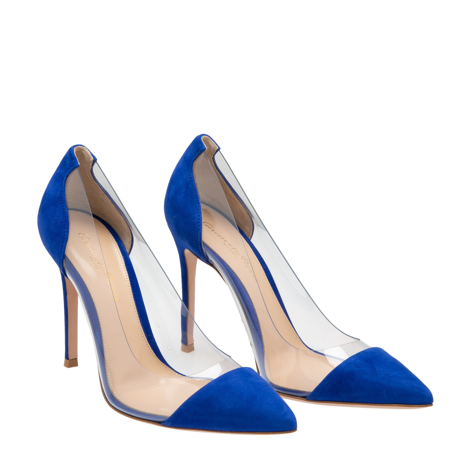 

Suede and clear PVC pumps, Blue