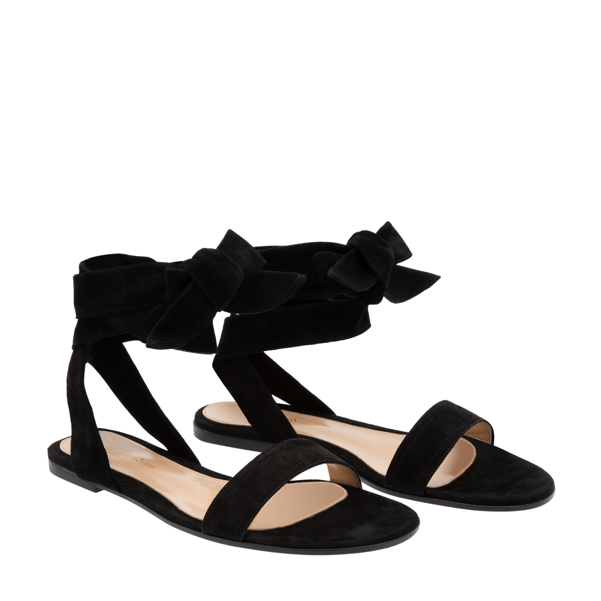 

Suede wrap-around sandals, Black