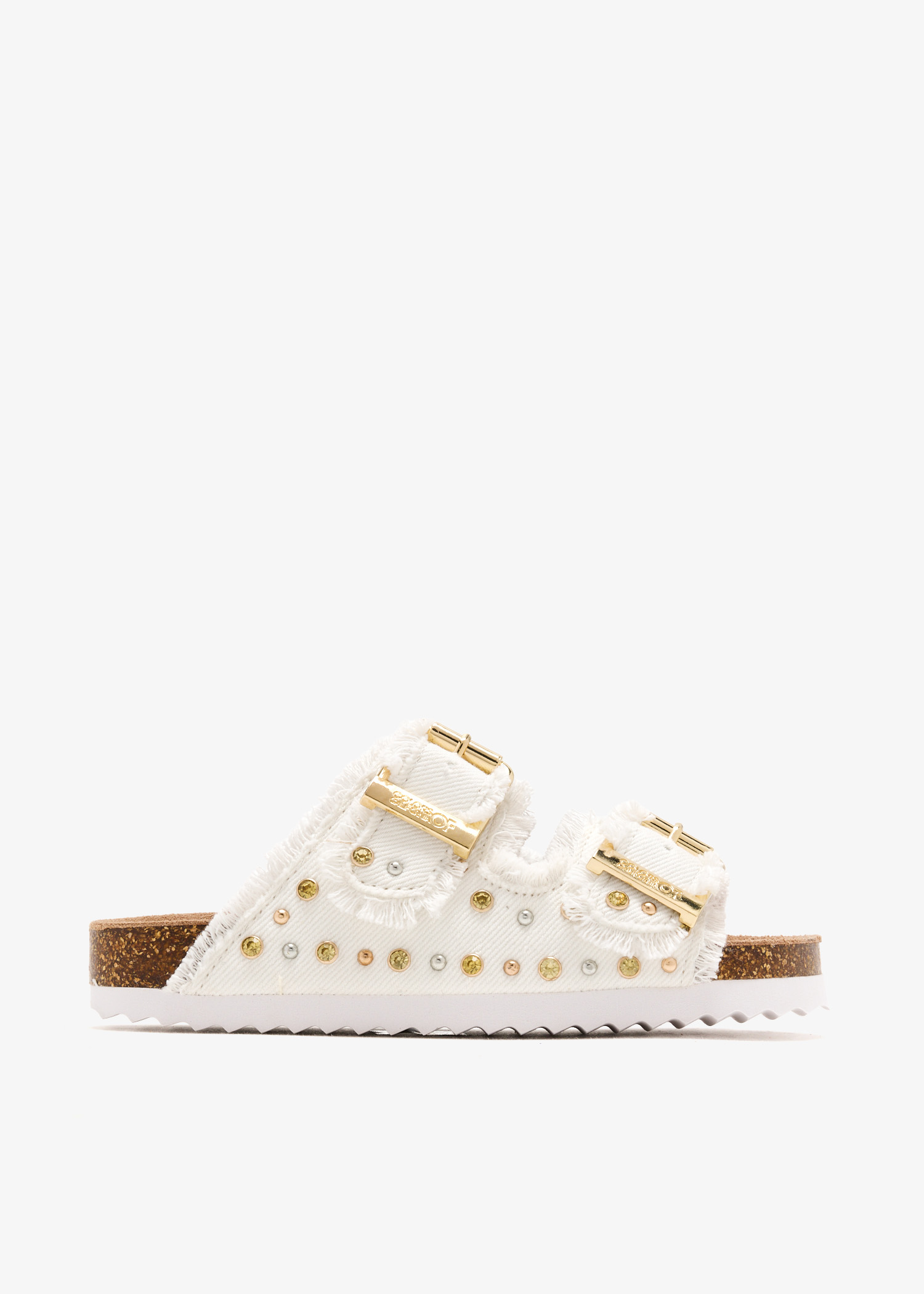 

Stud denim sandals, White