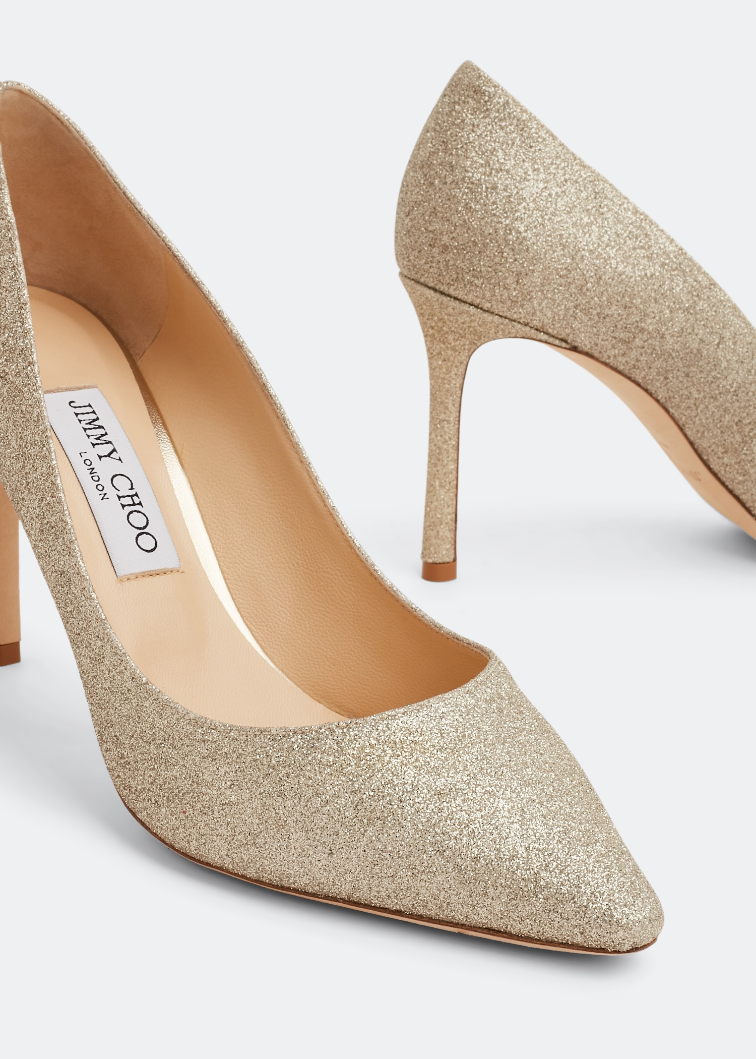 Champagne Coarse Glitter Fabric Pointy Toe Pump| ROMY 85