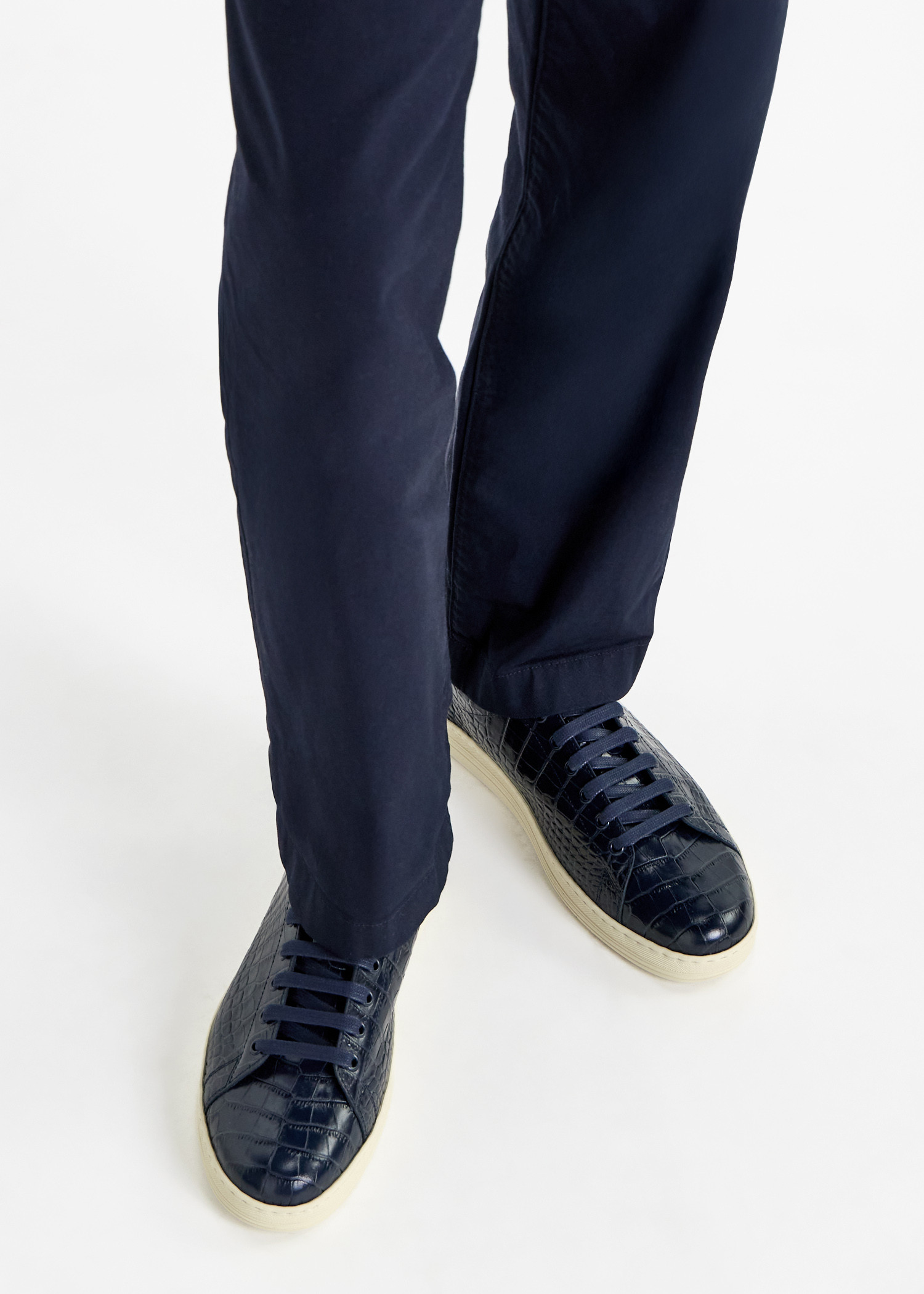 

Croc-embossed leather sneakers, Navy