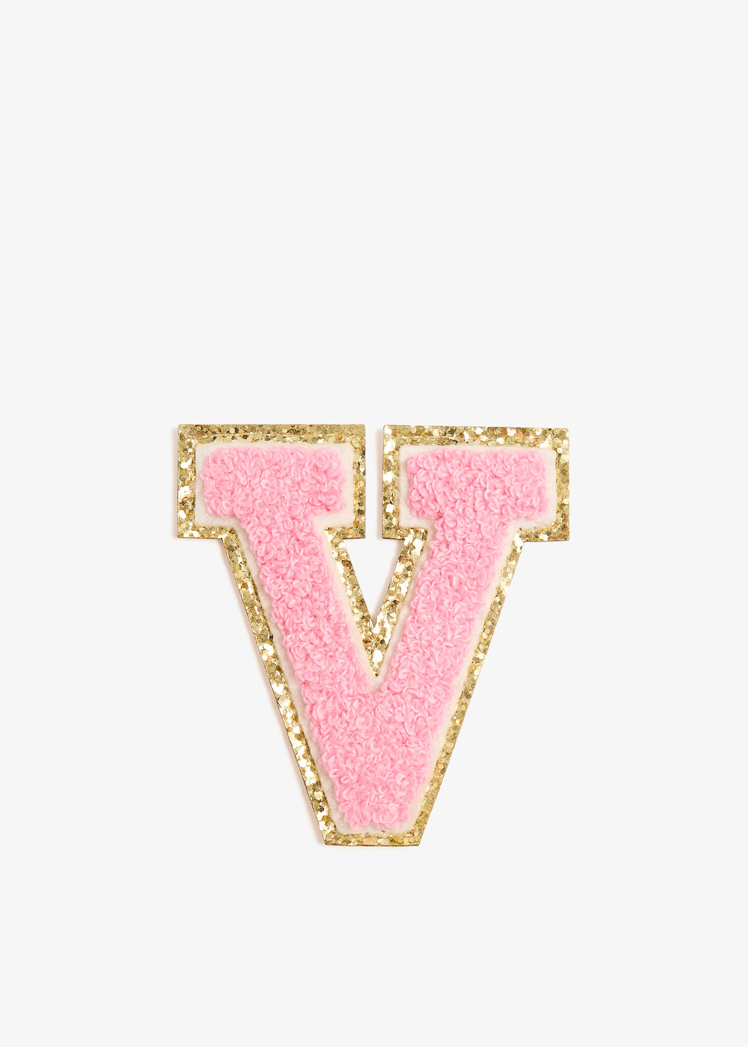 

3" Chenille Sparkle Letter 'V' patch, Pink