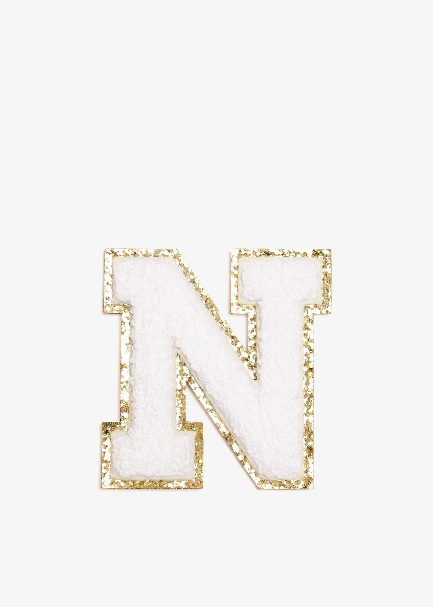 

3" Chenille Sparkle Letter 'N' patch, White