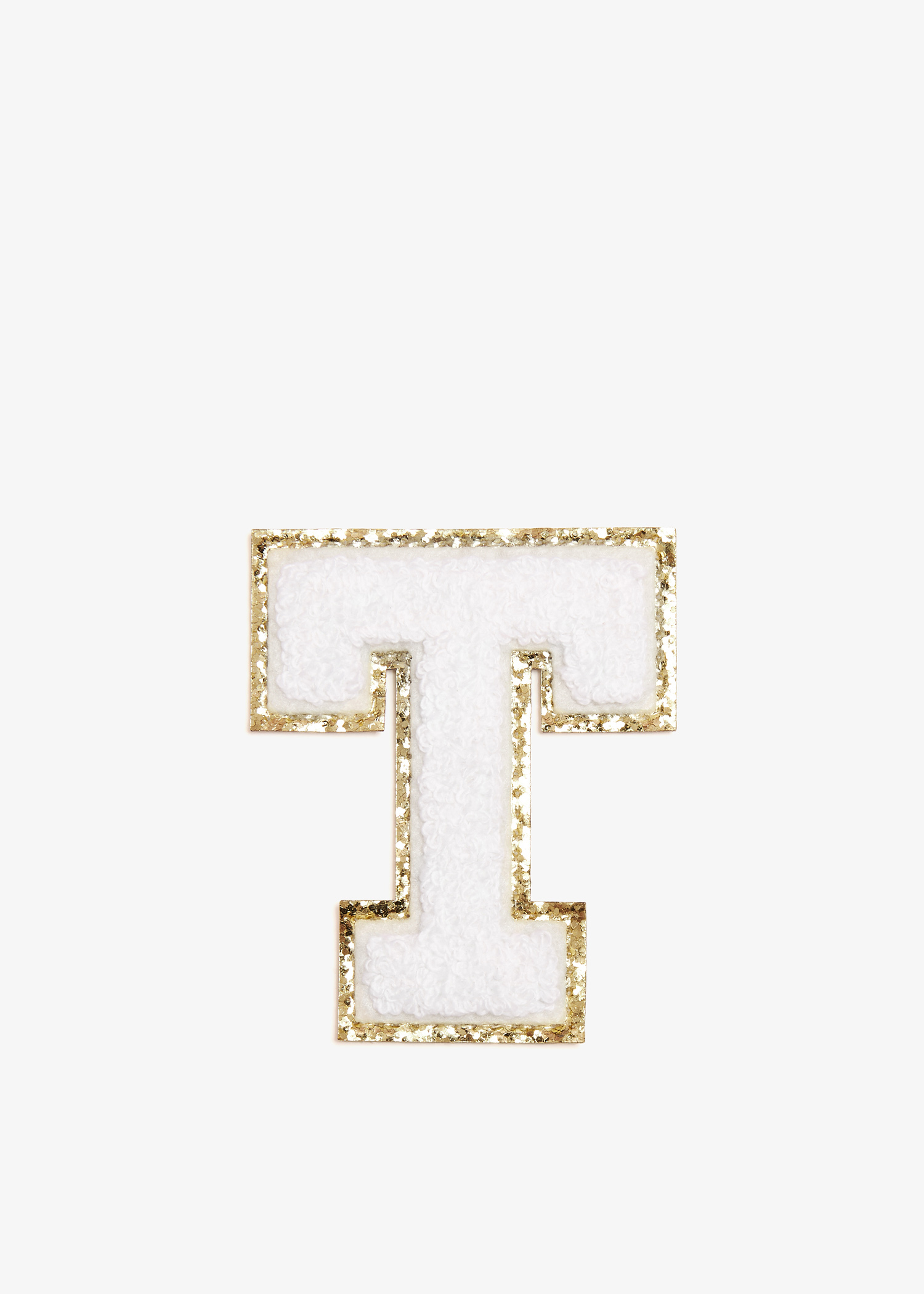 

3" Chenille Sparkle Letter 'T' patch, White